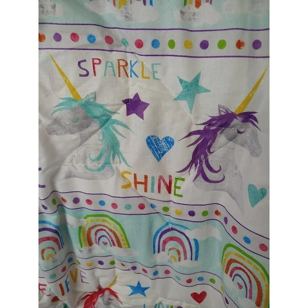 Handmade unicorn Rainbow Flower Heart Quilted Girls Lap/baby Quilt Size37.5